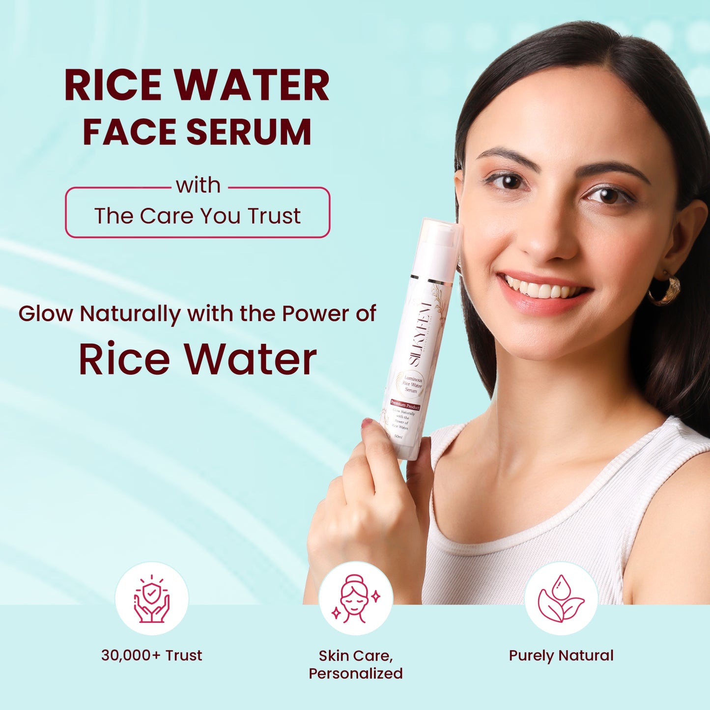 SILKYFEM Luminous Rice Water Serum with 5% Niacinamide, Hyaluronic Acid & Alpha Arbutin for Glassy skin Glowing, Fades Blemishes & Pigmentation | Serum for Oily, Acne Prone, Dry Combination Skin| 50ml