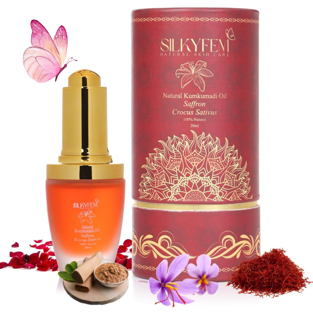 Silkyfem Kumkumadi oil for face| 15% Saffron, Vitamin C & B Complex | Glowing face, Fades Pigmentation, Dark Spots & Acne | Anti-Aging | 100% Ayurvedic Kumkumadi tailam face oil | 20ml
