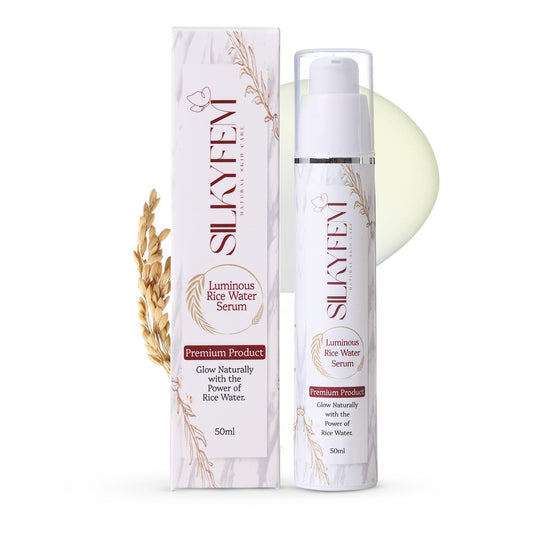 SILKYFEM Luminous Rice Water Serum with 5% Niacinamide, Hyaluronic Acid & Alpha Arbutin for Glassy skin Glowing, Fades Blemishes & Pigmentation | Serum for Oily, Acne Prone, Dry Combination Skin| 50ml