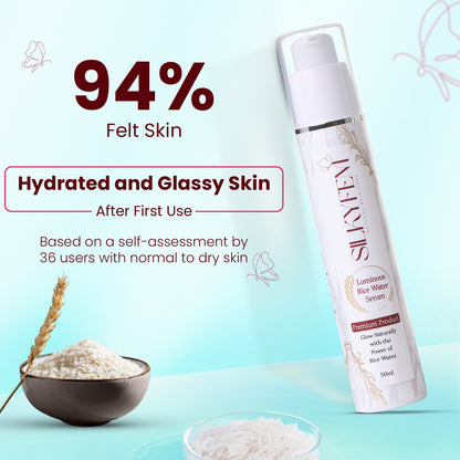 SILKYFEM Luminous Rice Water Serum with 5% Niacinamide, Hyaluronic Acid & Alpha Arbutin for Glassy skin Glowing, Fades Blemishes & Pigmentation | Serum for Oily, Acne Prone, Dry Combination Skin| 50ml